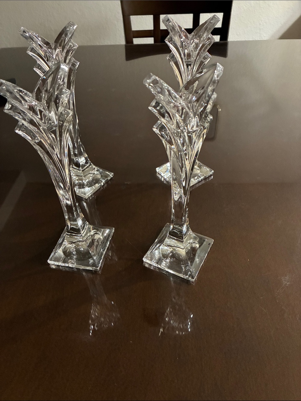 Clear Crystal Palm Leaf Candle Holders - Elegant Home Accents